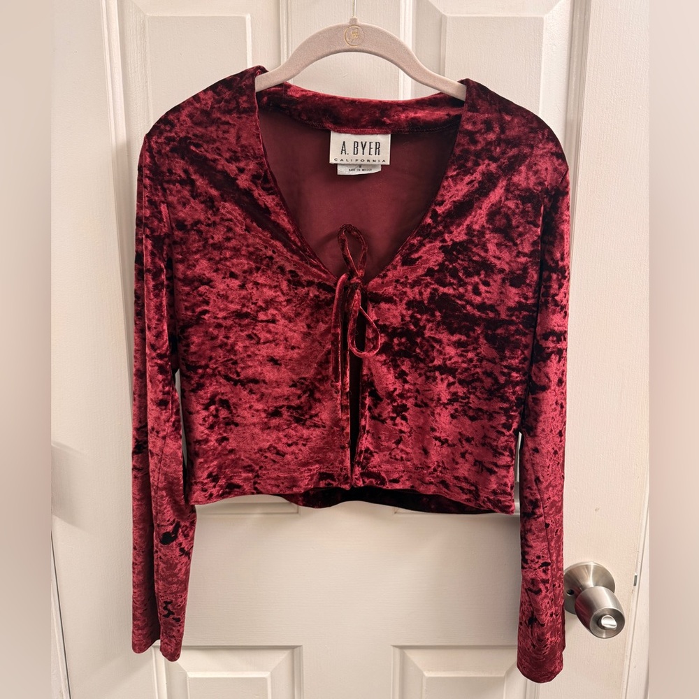 A. Byer Women's Red Velvet Tie Top